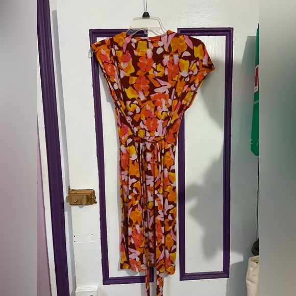 Nine West Floral Orange Wrap Dress - Size M - Picture 3 of 5